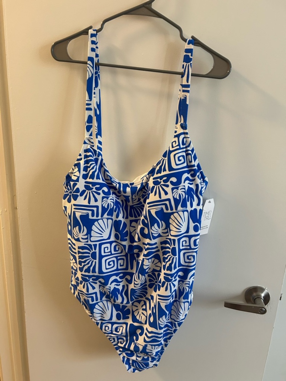 Blue & White One-Piece Swimsuit - Size 2XL